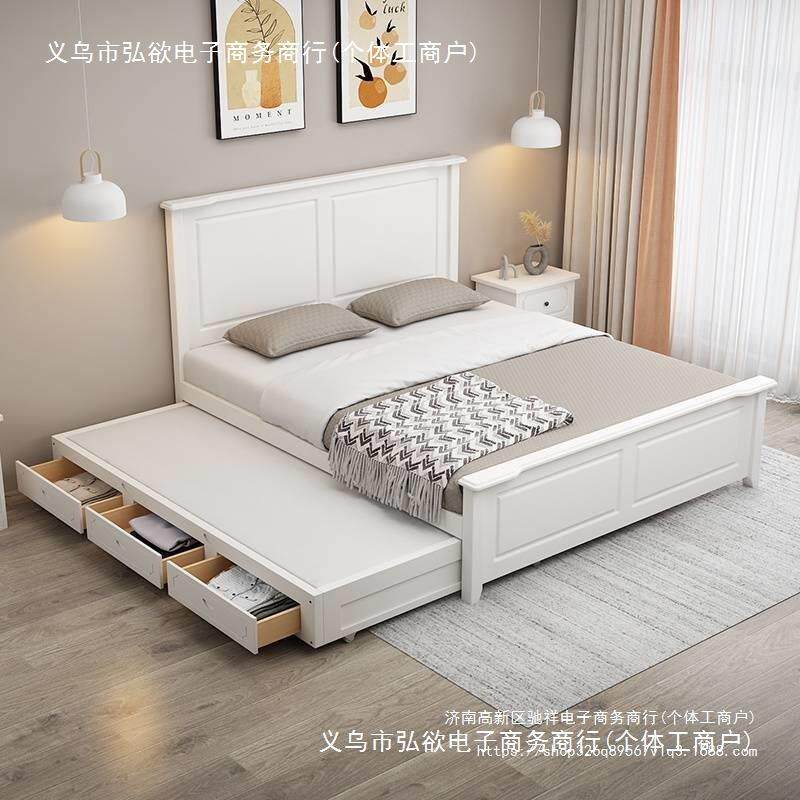 实木拖床抽拉大床双人子母床主卧抽屉床可伸缩高箱储物儿童亲