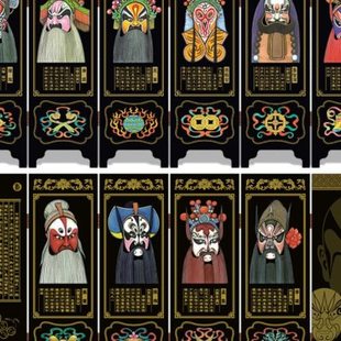 仿古漆器 烤漆脸谱桌面小屏风摆件 中国风实木文创礼品清明上河图