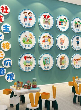 童心向党建幼儿园社会义核心价值观墙纸标牌面装饰环创