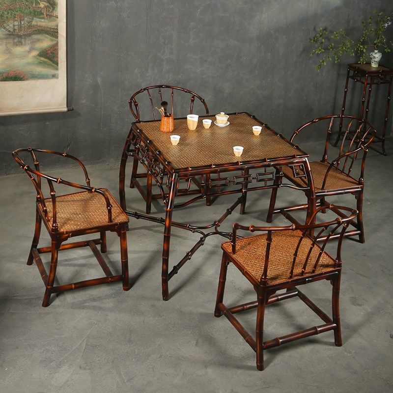 仿古大漆筇竹竹制家具茶几茶桌椅方桌小茶台茶室家具