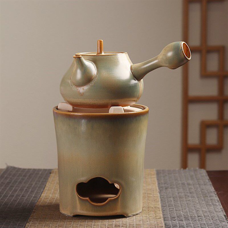 窑变陶碳炉 煮茶壶 提梁侧把复古陶壶 明火炭火电陶炉用