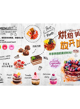 面包店画墙壁纸房烘焙装饰壁纸海报图片纸