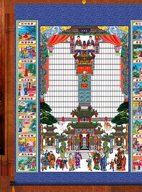 新品促销丝绢布家堂挂画孝家谱轴子中号家谱画家堂族谱世袭图