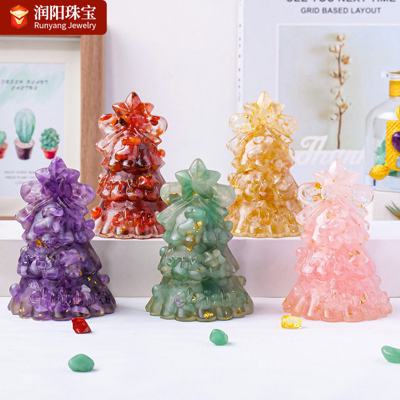 天然水晶碎石滴胶圣诞树水晶工艺