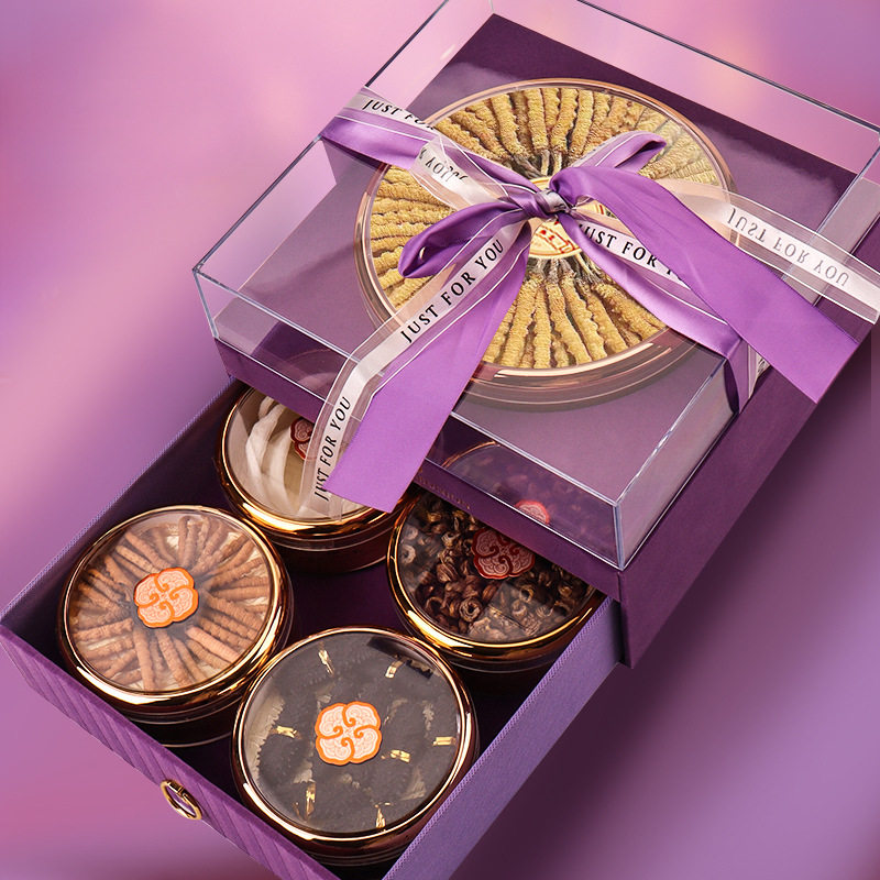 紫色水晶盖双层抽屉礼盒西洋参燕窝通用石斛包装盒双拼滋补品空盒,包装,中秋礼品包装,淘宝优惠券,粉丝福利购,淘宝优惠卷