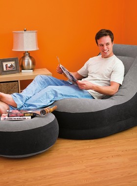 INTEX68564植绒单人沙发充气沙发懒人沙发躺椅午休沙发床