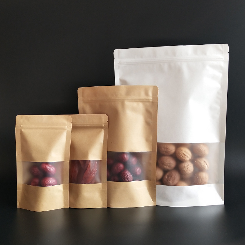 牛皮纸开窗袋食品自立袋磨砂拉链袋坚果密封袋28丝红枣包装袋