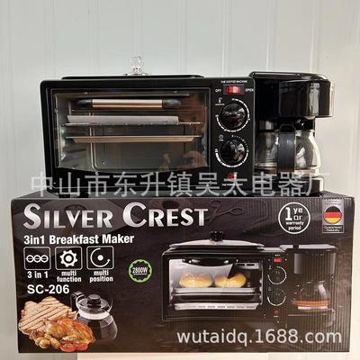 跨境出口3IN 1Breakfast Maker多功能家用三合一早餐机咖啡机煎烤