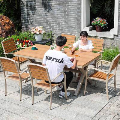 庭23811-1天院外桌椅塑木商业街饭户店桌子别墅露家用休闲桌室外