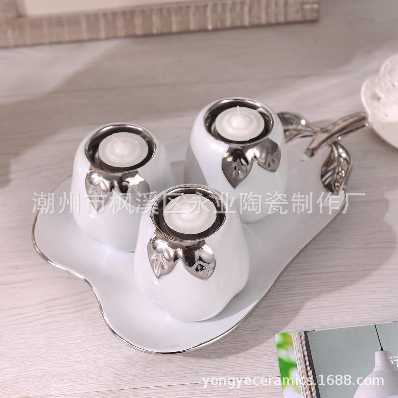 创意设计家居装饰品 电镀工艺品摆件陶瓷蜡烛台 套盘 厂家