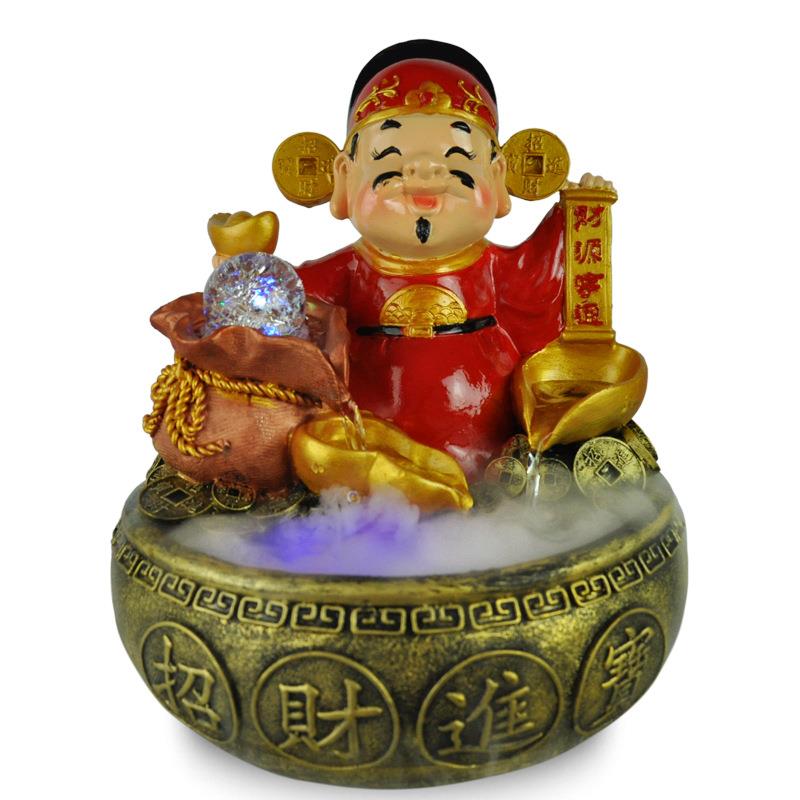 中式流水喷泉财神福袋摆件办公室客厅玄关别墅阳台庭院装饰品景观
