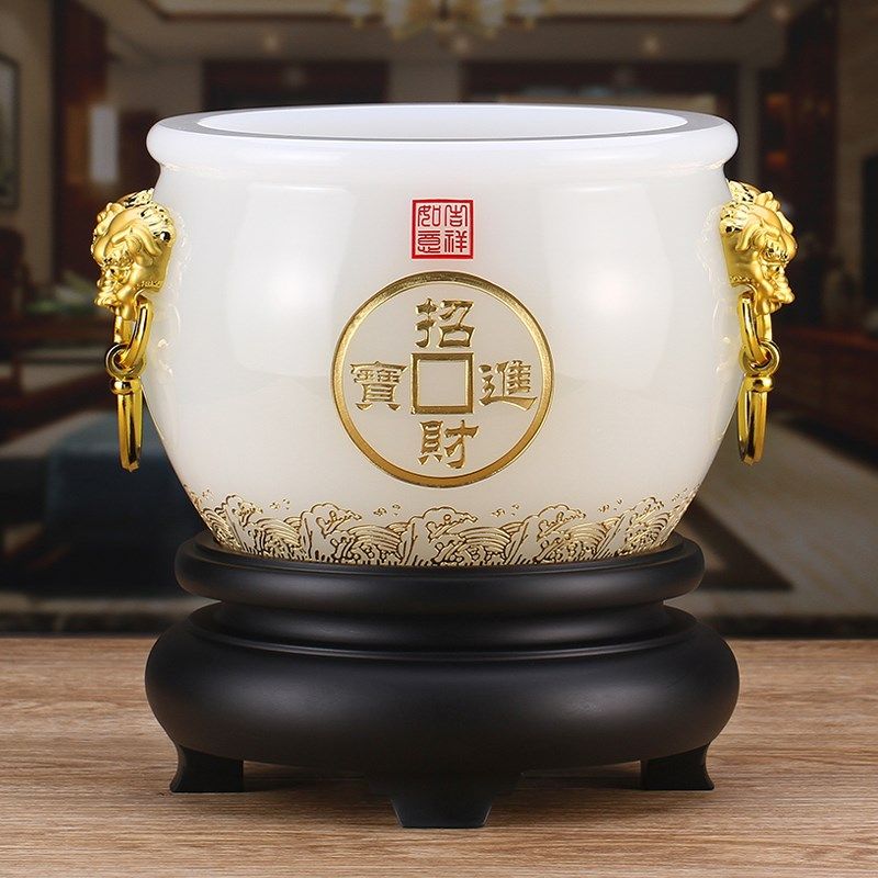 招财聚宝盆业乔迁商务礼品公司办公室桌白玉琉璃玄饰品