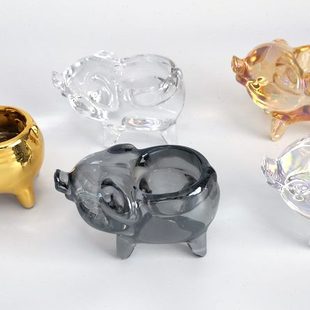 创意水晶玻璃生肖猪摆件烛台生日礼物简约现代生肖礼品装 欧式 饰品