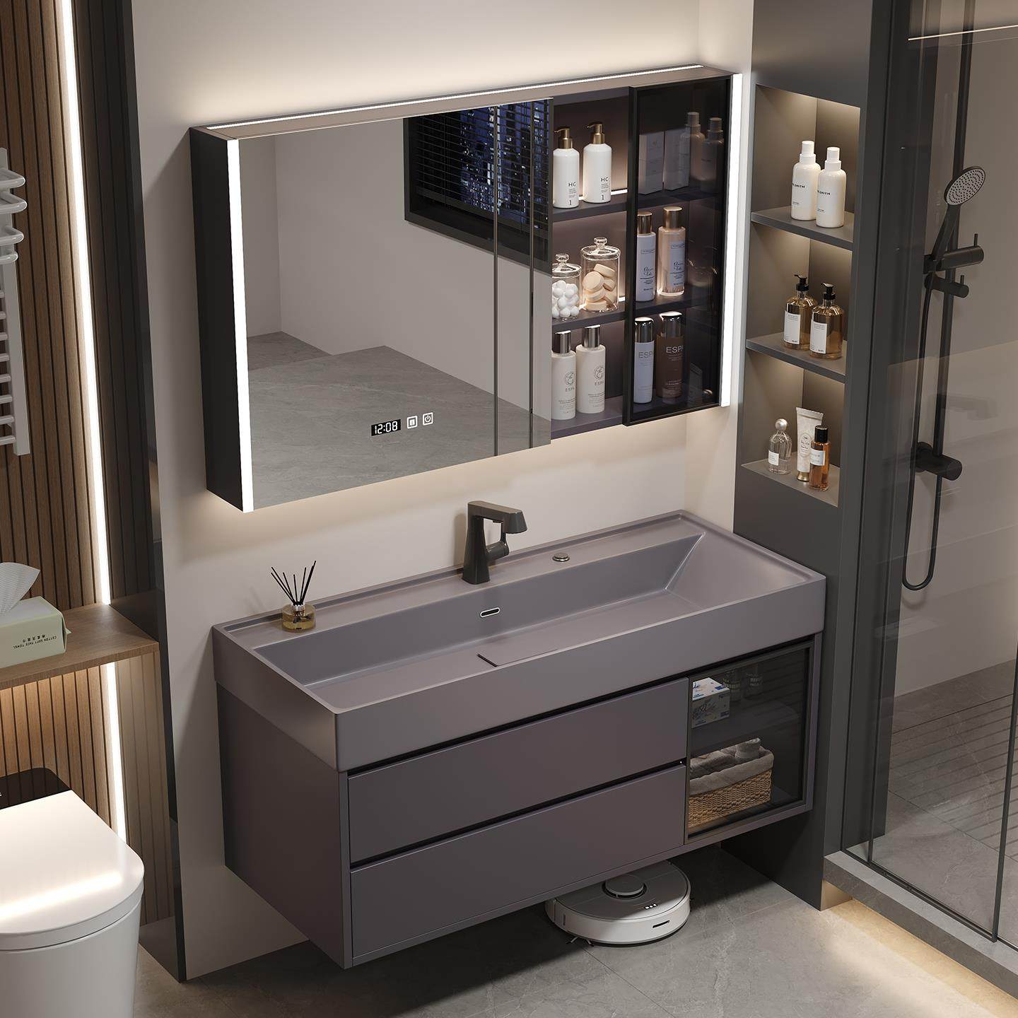 现代智能蜂窝铝浴室柜组合微晶石一体盆卫生间洗漱洗手台卫浴套装
