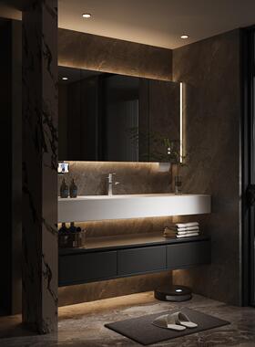 安苒卫浴酒店风岩板热弯一体盆洗漱台卫生间黑色浴室柜洗手洗脸盆