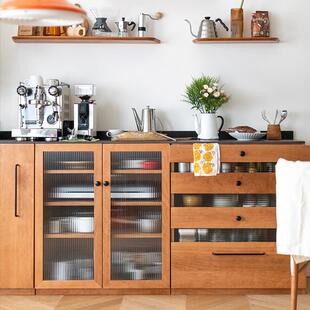 二黑木作 扑满餐边柜 岩板咖啡柜储物中古风实木茶水柜小户型落地