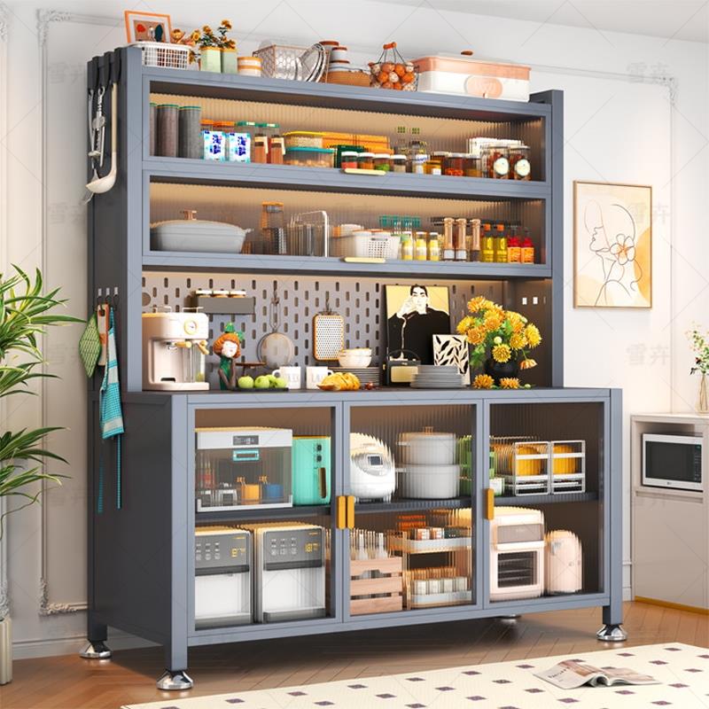 厨房多层餐边柜落地多功能置物架微波炉烤箱钢制收纳柜家用储物柜