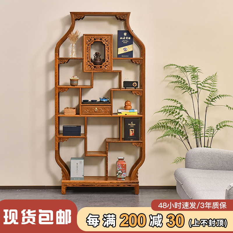 鸡翅木瓶博古架实木红木多宝阁带抽展示架新