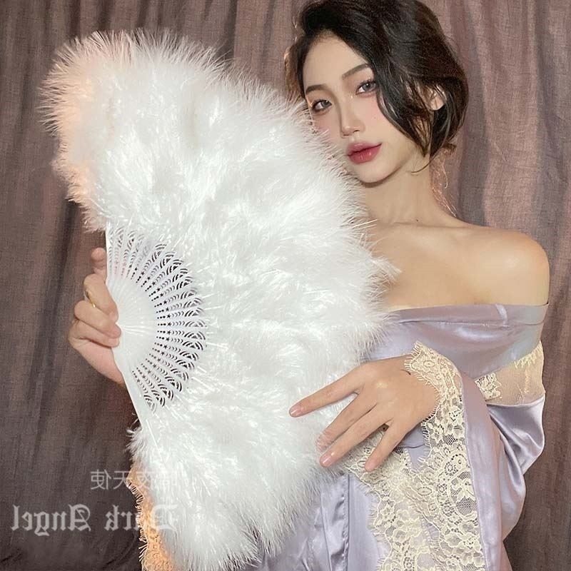 羽毛扇子夜上舞蹈表演毛绒民国古风毛毛扇白色鹅毛折扇拍照道具
