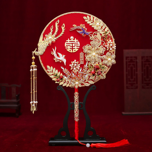 古风团扇新娘结扇子出嫁捧古典秀禾手工石榴喜扇红扇安媛