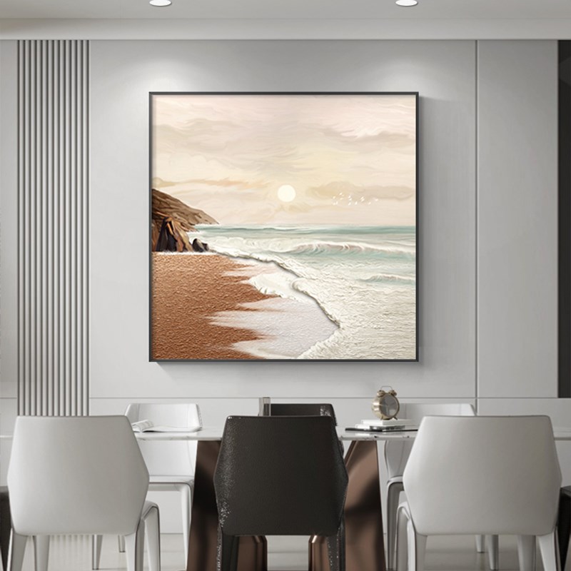 道油画过装饰画壁画正方形餐厅挂画海景卧室简约走廊沙滩挂画图片