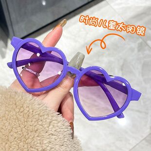 跨境爱心儿童太阳镜时尚糖果色心形派对眼镜防紫外线新款墨镜批发
