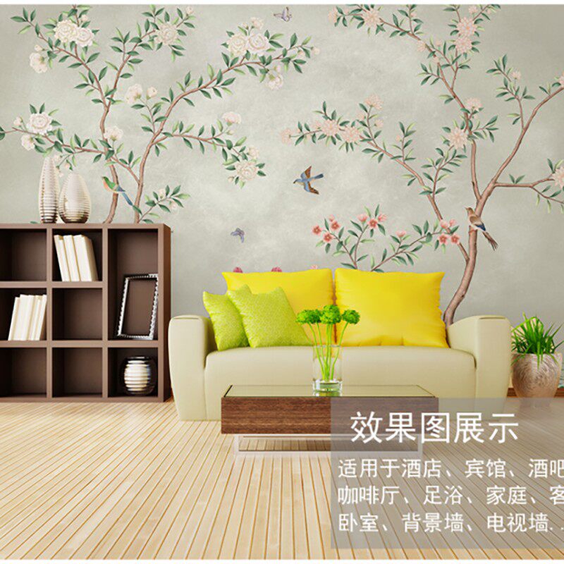 个性纺布壁纸新鸟藤卧室沙发电视背景墙纸缝壁画