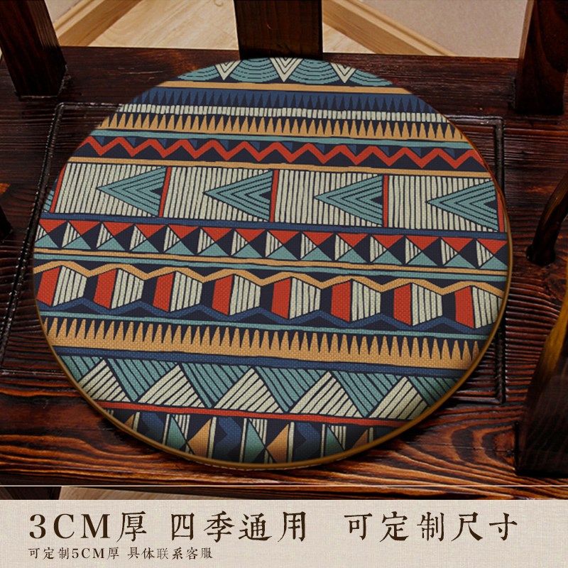 涂鸦风圆形椅垫餐椅鼓凳坐垫实木具圈椅藤椅茶椅印垫