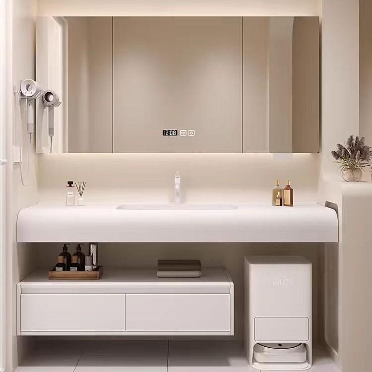 网红轻奢奶油智能简约浴室柜镜柜组合肤感一体盆卫生间洗漱台酒店