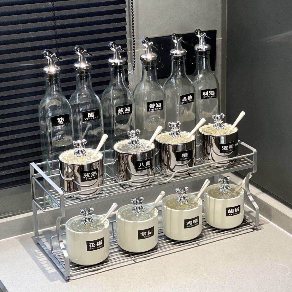 家用轻奢味精盐酱油瓶调料罐子调味罐调料盒陶瓷厨房组合套装高端