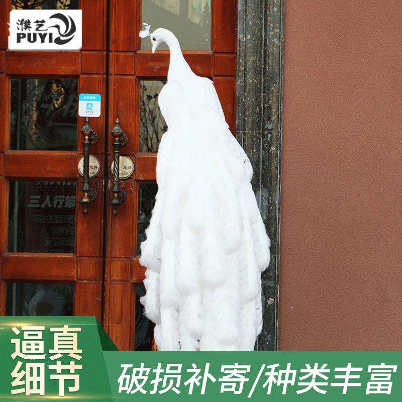 仿真白孔雀羽毛孔雀孔雀摆件拖尾孔雀孔雀装饰品橱窗装饰复古
