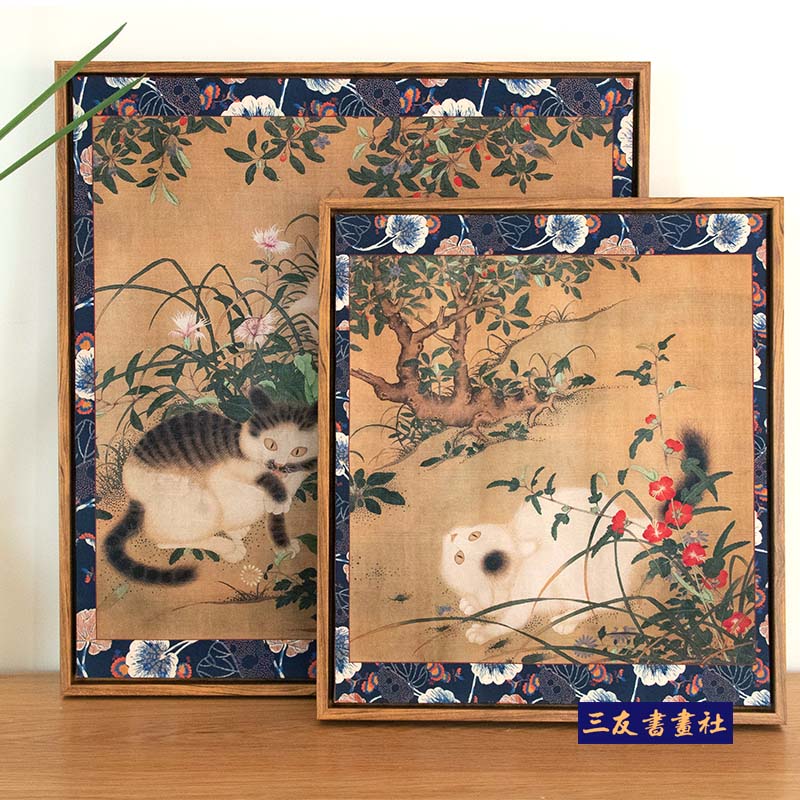 明宣宗朱瞻基唐苑嬉春图已裱挂轴画框复制古画猫咪饰画画