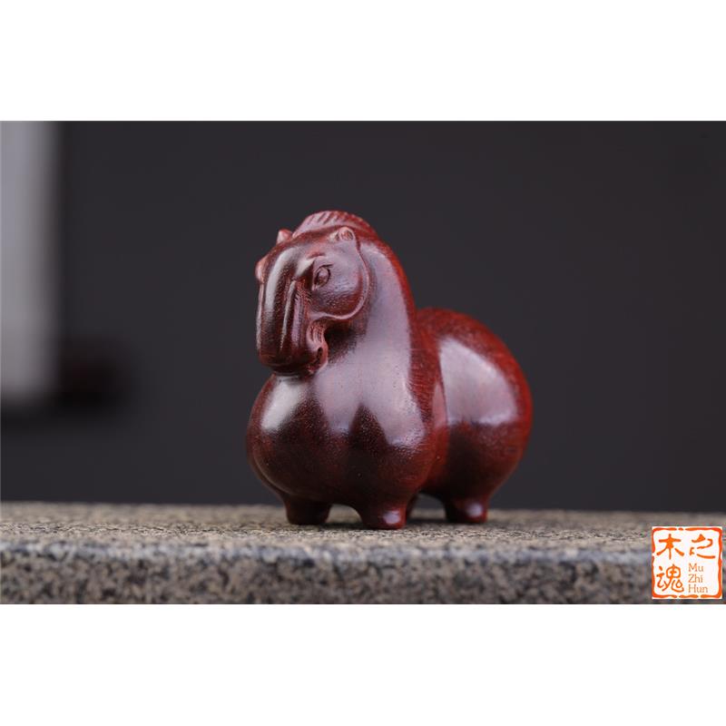 小叶紫檀木雕刻随身手把件文玩唐马茶宠车摆件家居生肖马工艺品