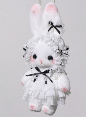 熊兽星球 立耳玩偶兔包 黑色Lolita手作兔包斜跨双肩手提蝴蝶结