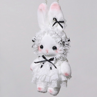 熊兽星球 立耳玩偶兔包 黑色Lolita手作兔包斜跨双肩手提蝴蝶结