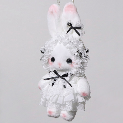 熊兽星球 立耳玩偶兔包 黑色Lolita手作兔包斜跨双肩手提蝴蝶结