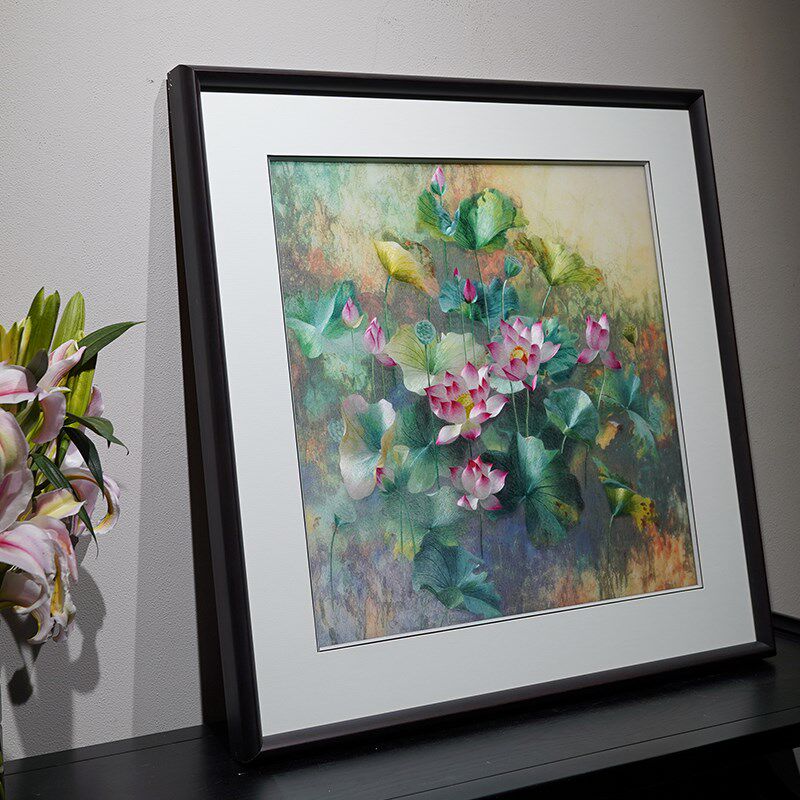 客厅装饰画苏州纯手工刺绣苏绣成品挂画现代卧室艺术荷