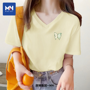 半袖 大码 冰丝抗菌宽松v领上衣 t恤女夏2025新款 唐狮集团MH正肩短袖