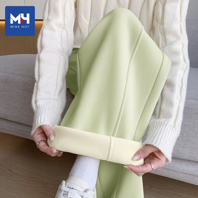 唐狮集团MH薄荷绿加绒阔腿裤女冬