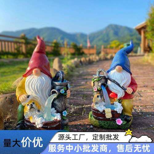 跨境户外太阳能精灵花园摆件树脂小矮人侏儒像庭院坪装饰灯