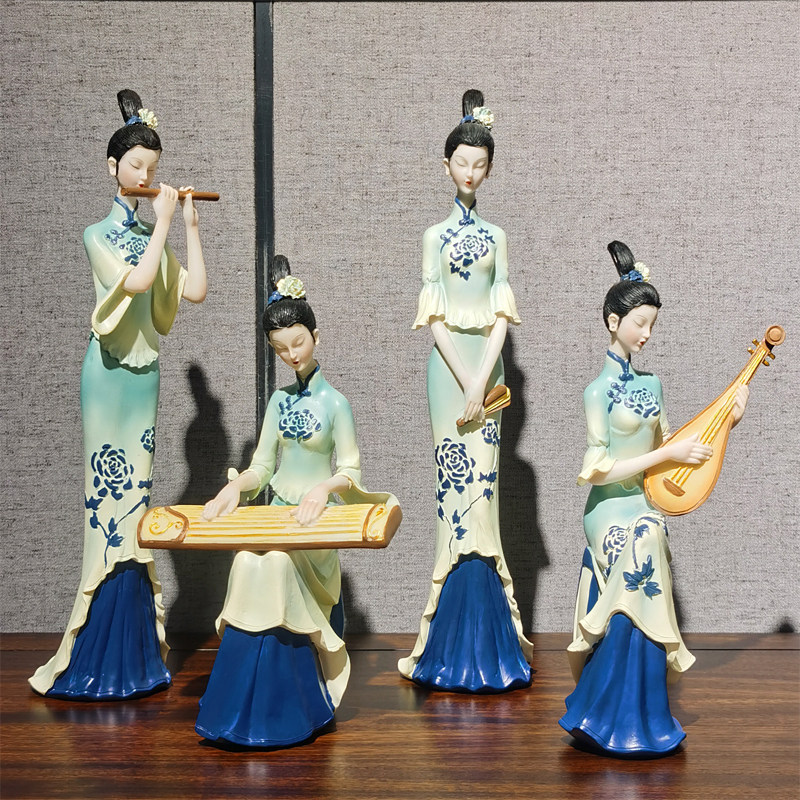 新只此青绿中古典仕女博古架茶室玄酒柜饰品