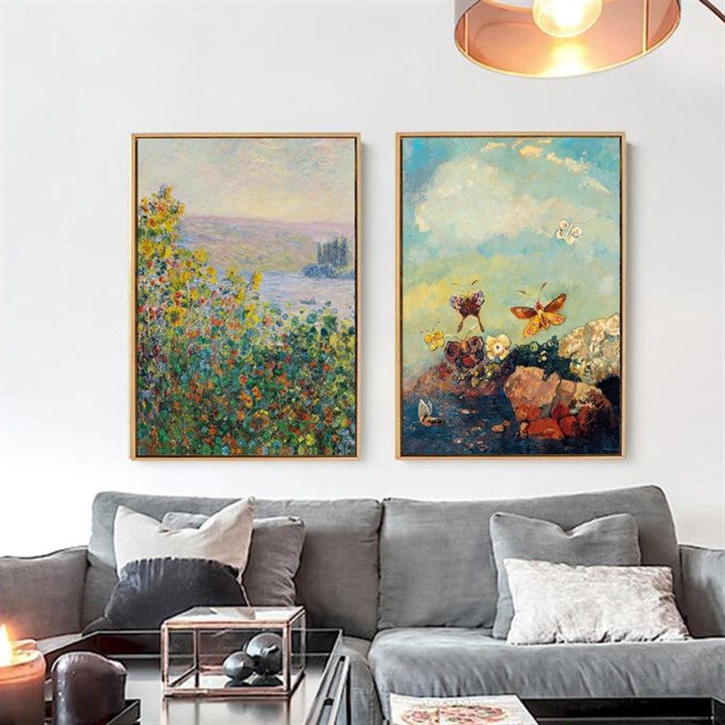 莫奈风景画欧式古典蝴蝶无框装饰画挂画壁画油画抽象