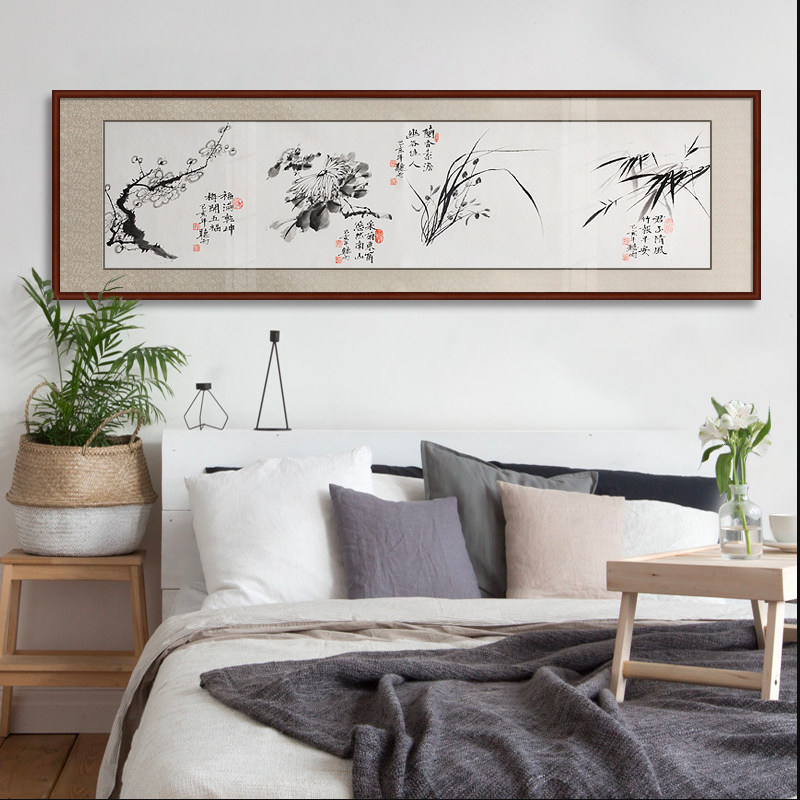 新梅兰竹菊饰水墨国画客厅沙发背景墙壁画挂画纯手绘