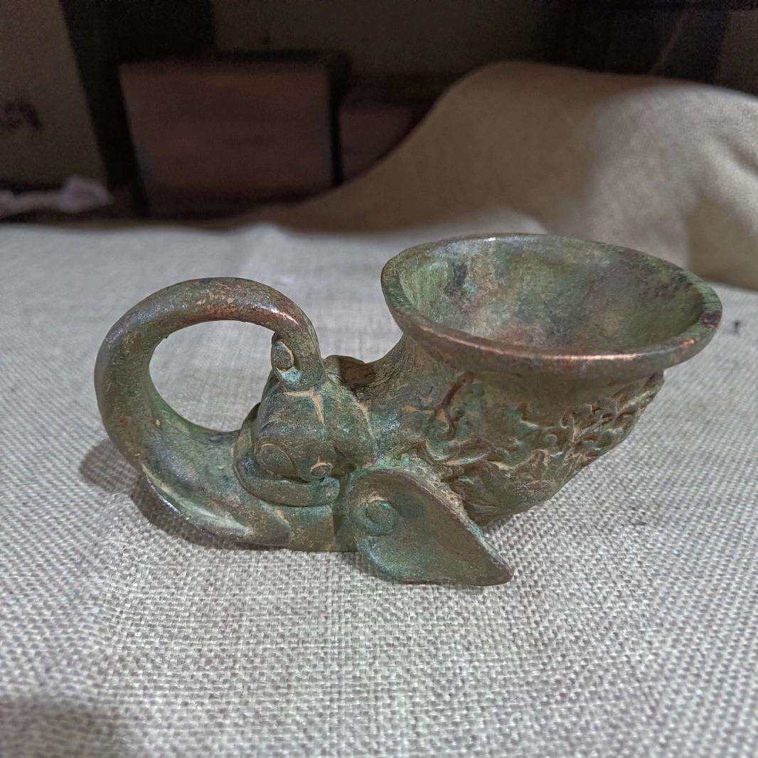 古玩杂项仿古仿铜仿古大相酒杯摆件居家装饰小摆件乡下收老物件