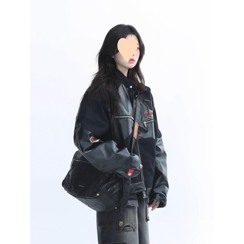 美式复古皮机车服夹克女秋冬新款设计感小众宽松休闲短款外套潮