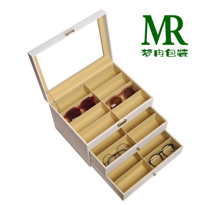 新款三层白色24位眼镜收纳盒木质多格墨镜展示盒太阳镜抽屉整理盒