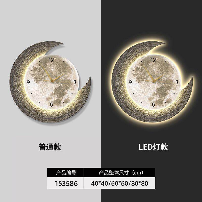 月球钟表客厅时钟装饰画壁灯卧室创意网红挂表静音轻奢壁画