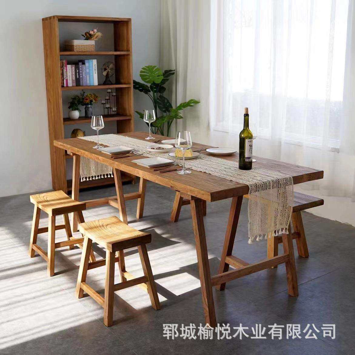 旧木板老榆木茶桌办公桌展示品桌长桌书桌榆木茶几茶台桌椅组合