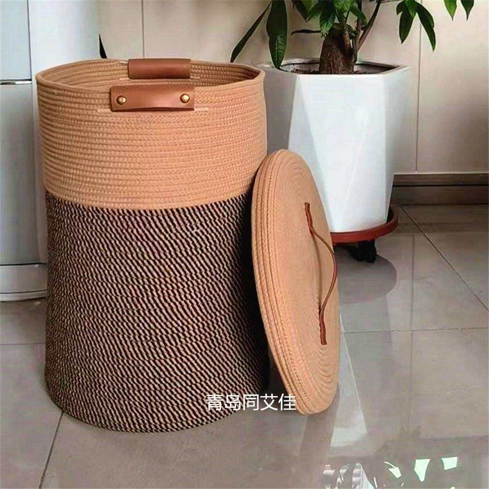 棉绳带盖收纳筐大容量储物篓子脏衣服编织收纳桶跨境款工厂货源
