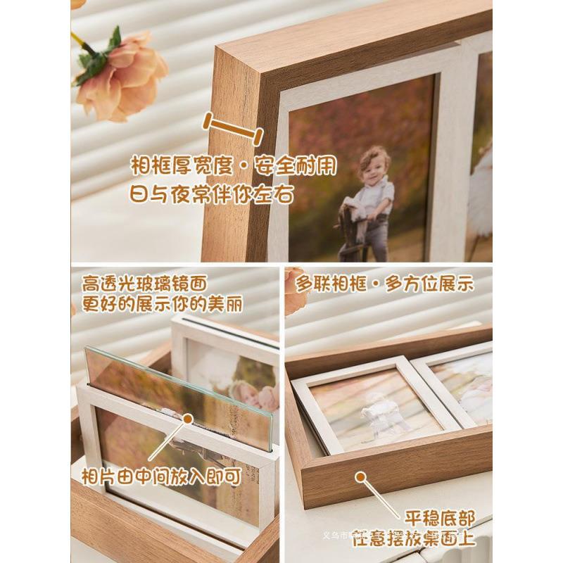 创意6寸7寸木质双面旋转相框摆台相架多张六寸七寸三联组合照片墙